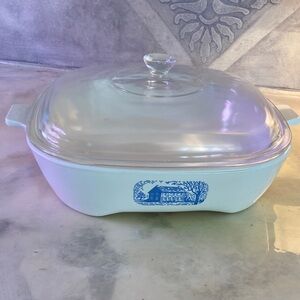 Vintage Corning-ware Blue and White Casserole with Glass Lid